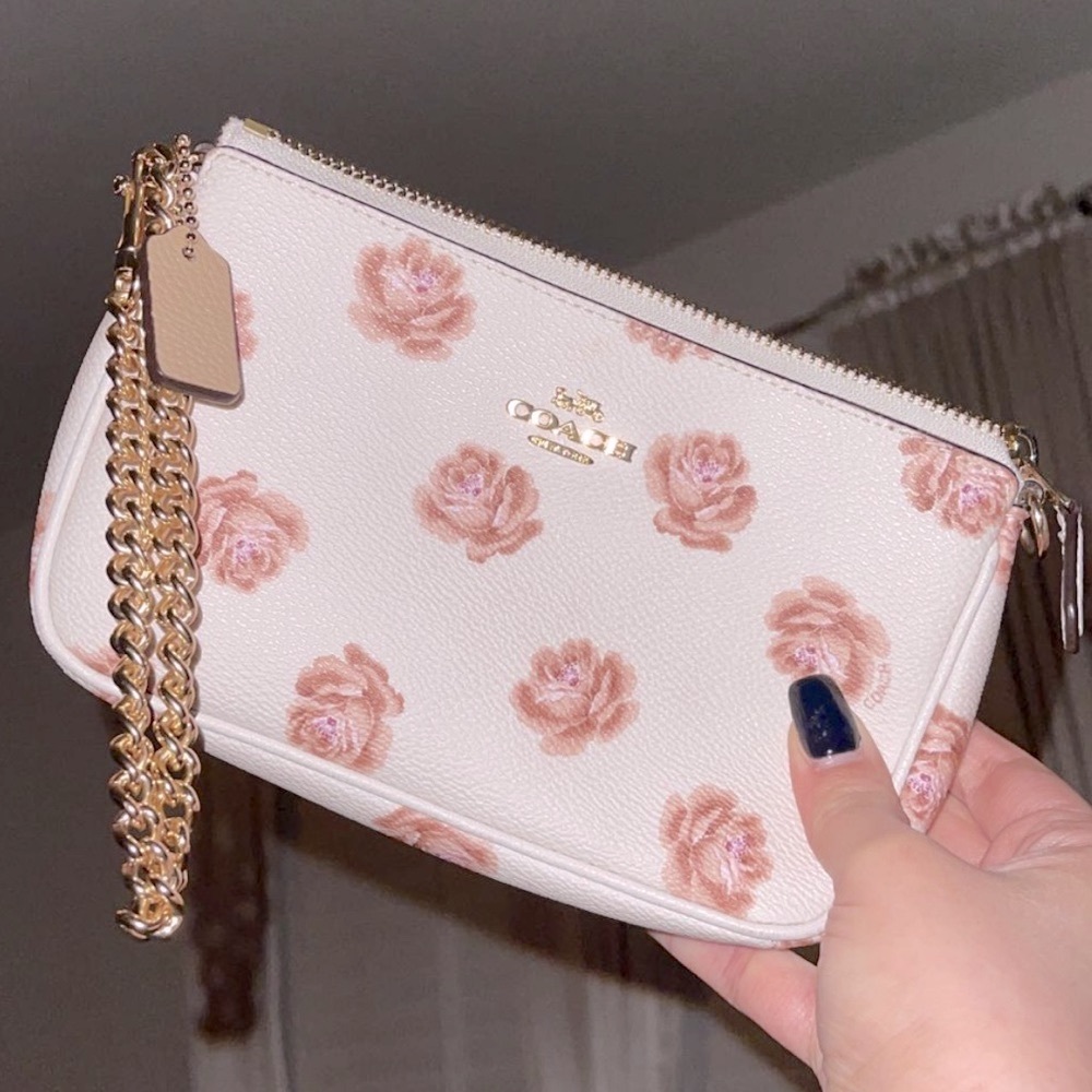 Coach Rose Print Wristlet